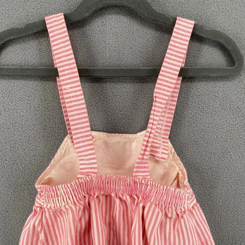 Vtg 80s 90s Offspring Playsuit Jumper Romper Girls 24M Pink Stripe Tulips Cotton